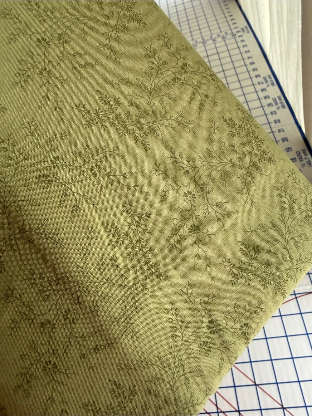 3 Yds Sage Green Tonal Floral Cotton Fabric 18” Wide Botanical Quilting - Picture 2 of 12